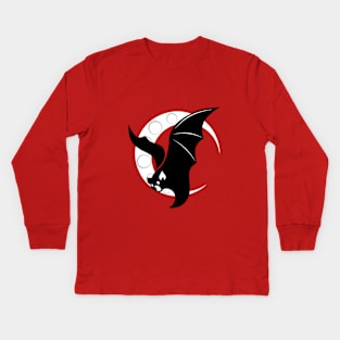 Bat Flying Crescent Moon Digital Art T-Shirt Design Kids Long Sleeve T-Shirt